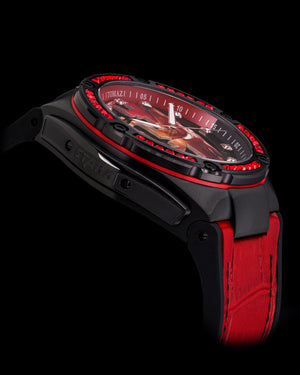 
                  
                    Load image into Gallery viewer, Marvel TW037A-D3 (Black/Red) with Red Crystal (Red Silicone with Leather Bamboo Strap)
                  
                