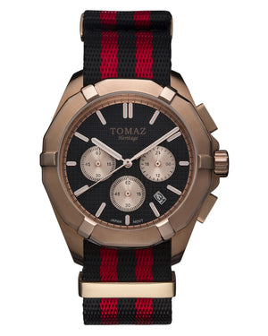 
                  
                    Load image into Gallery viewer, Tomaz Men&amp;#39;s Watch TW008 (Rose Gold/Black) Red Black Nato Strap
                  
                