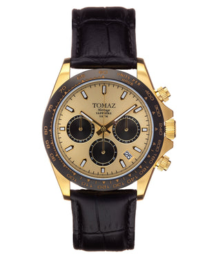 
                  
                    Load image into Gallery viewer, Tomaz Men&amp;#39;s Watch GR02-D6 (Gold/Black) Black Bamboo Leather Strap
                  
                