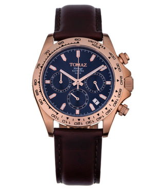 
                  
                    Load image into Gallery viewer, Tomaz Men&amp;#39;s Watch GR02-D3 (Rosegold/Navy) Coffee Leather Strap
                  
                