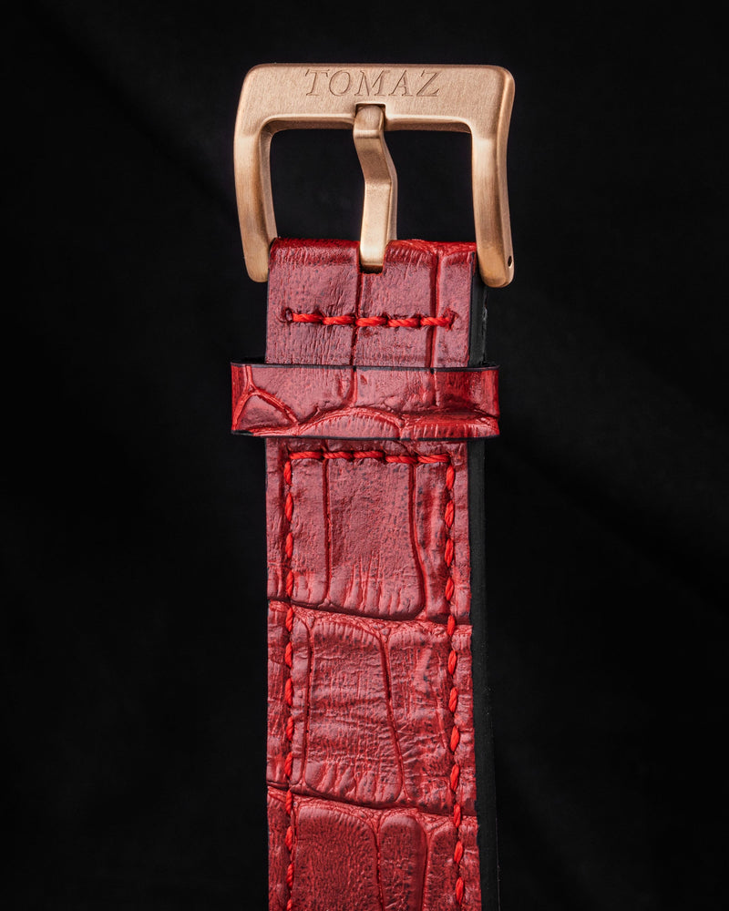 
                  
                    Load image into Gallery viewer, RAWR III TW024I-D1 (Rosegold) with Rainbow Swarovski (Blue/Red Bamboo Leather Strap)
                  
                