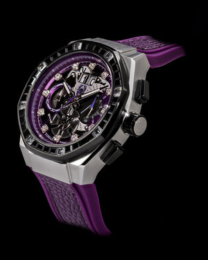 
                  
                    Load image into Gallery viewer, Marvel Black Panther TQ023D-D1 (Silver/Purple) with Black Crystal (Purple Leather with Silicone Strap)
                  
                