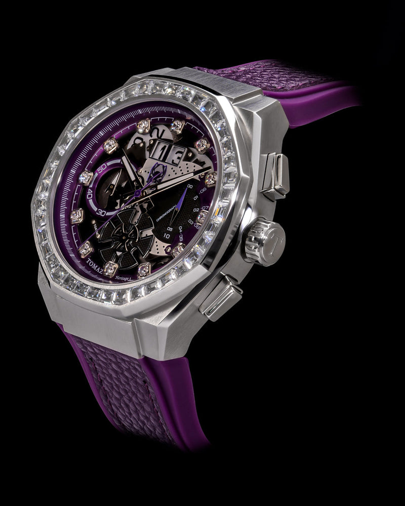 
                  
                    Load image into Gallery viewer, Marvel Black Panther TQ023D-D2 (Silver/Purple) with White Crystal (Purple Leather with Silicone strap)
                  
                