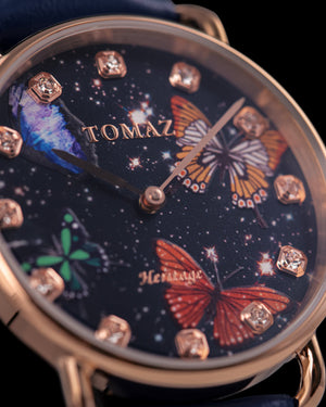 
                  
                    Load image into Gallery viewer, Tomaz Ladies Watch G1LE-D14 Butterfly (Rose Gold/Blue) Blue Leather Strap
                  
                