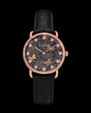 
                  
                    Load image into Gallery viewer, Tomaz Ladies Watch G1LE-D25 Butterfly with Flower (Rosegold) Black Leather Strap
                  
                