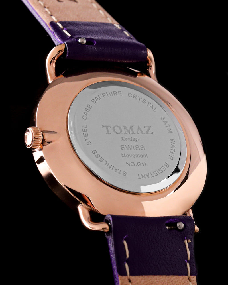 
                  
                    Load image into Gallery viewer, Tomaz Ladies Watch G1LE-D4 (Rose Gold/Purple) Purple Leather Strap
                  
                