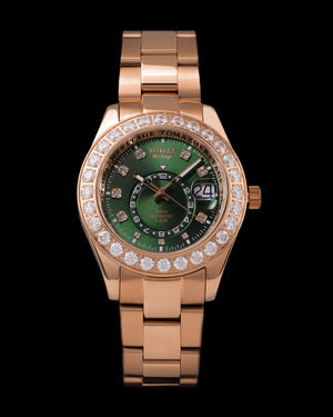 
                  
                    Load image into Gallery viewer, Tomaz Ladies Watch G4L-D2S (Rosegold/Green) with White Double Swarovski (Rosegold Stainless Steel)
                  
                