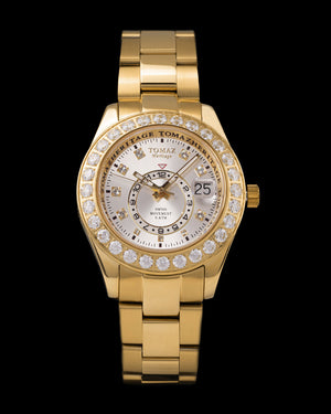 
                  
                    Load image into Gallery viewer, Tomaz Ladies Watch G4L-D4S (Gold/White) with White Double Swarovski (Gold Stainless Steel)
                  
                