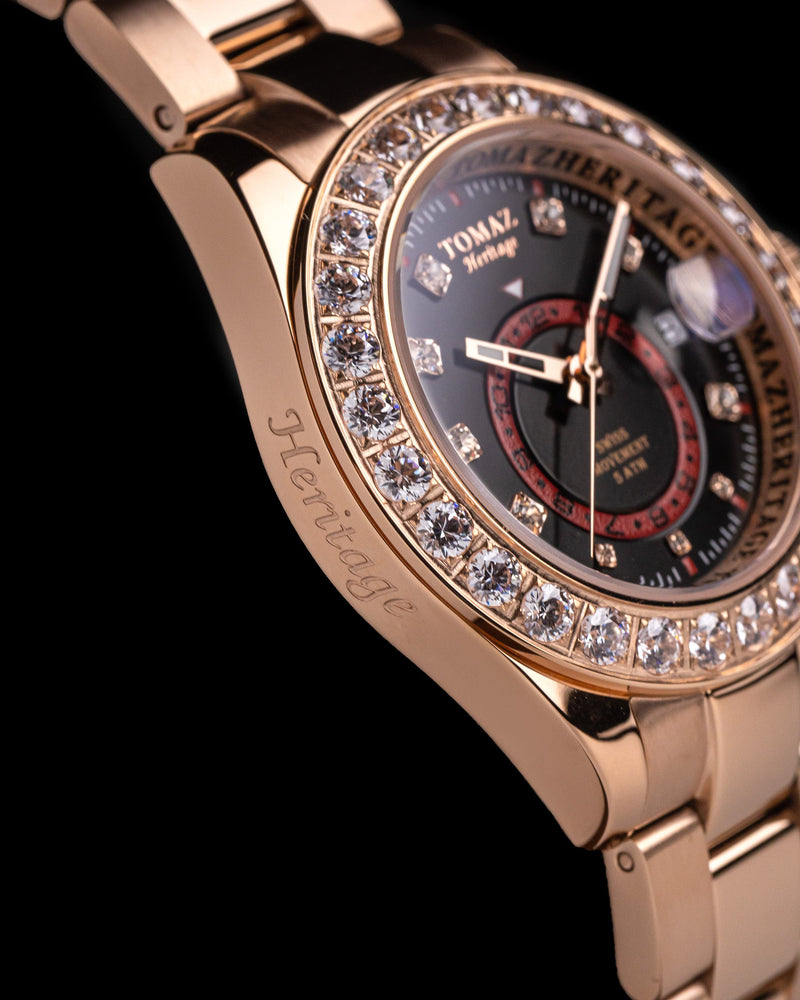 
                  
                    Load image into Gallery viewer, Tomaz Ladies Watch G4L-D7S (Rosegold/Black/Red) with White Swarovski (Rosegold Stainless Steel)
                  
                