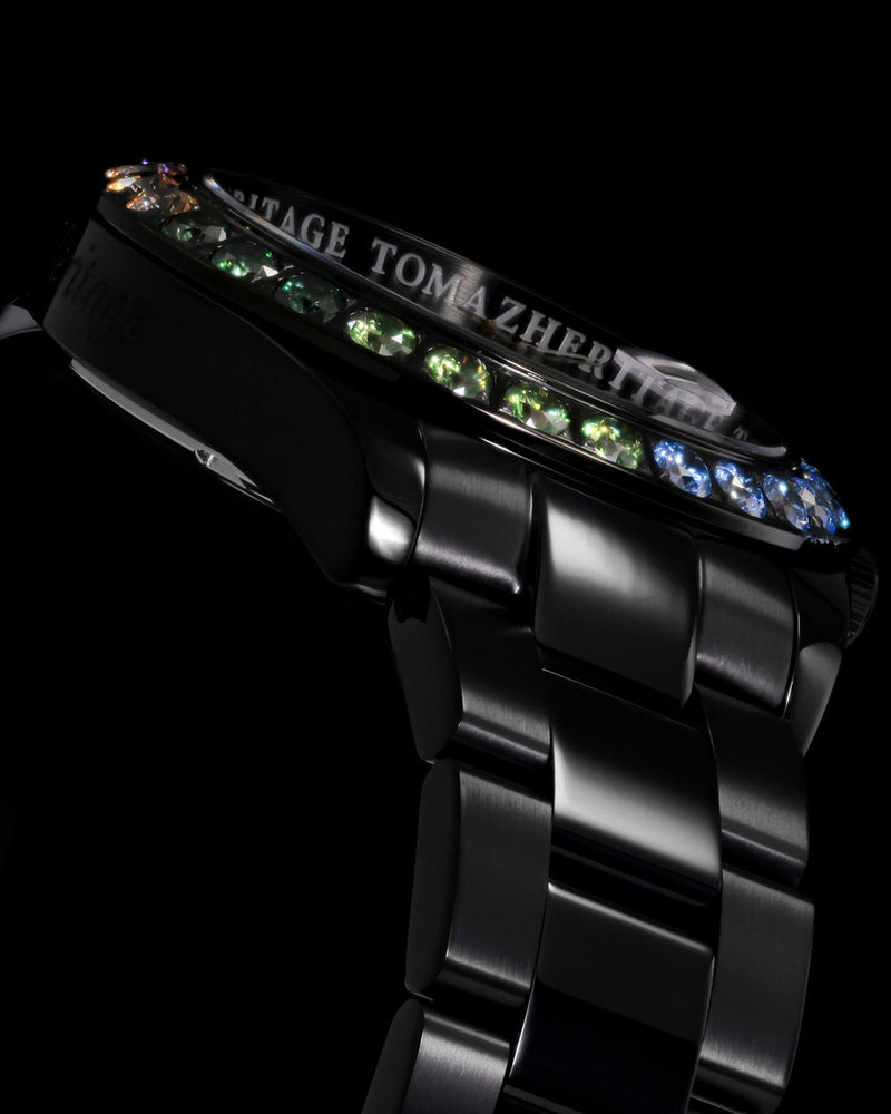 
                  
                    Load image into Gallery viewer, Tomaz Ladies Watch G4L-D9S (Black) with Rainbow Double Swarovski (Black Stainless Steel)
                  
                