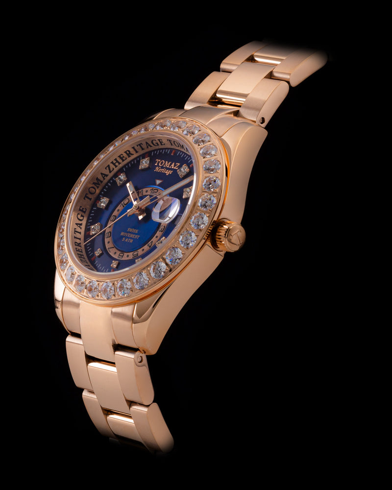 
                  
                    Load image into Gallery viewer, Tomaz Ladies Watch G4L-D6S (Rosegold/Blue) with White Double Swarovski (Rosegold Stainless Steel)
                  
                