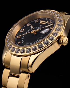 
                  
                    Load image into Gallery viewer, Tomaz Ladies Watch G4L-D1S (Gold/Black) with White Double Swarovski (Gold Stainless Steel)
                  
                