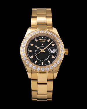 
                  
                    Load image into Gallery viewer, Tomaz Ladies Watch G4L-D1S (Gold/Black) with White Double Swarovski (Gold Stainless Steel)
                  
                