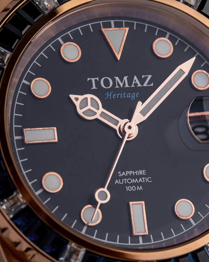 
                  
                    Load image into Gallery viewer, Tomaz Men&amp;#39;s Watch GR01BS-D11 (Rosegold) with Black Blue White Swarovski (Rosegold Stainless Steel)
                  
                