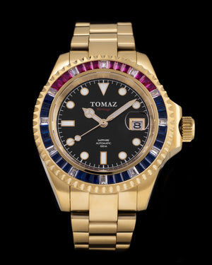 
                  
                    Load image into Gallery viewer, Tomaz Men&amp;#39;s Watch GR01BS-D6 (Gold) with Blue Purple White Swarovski (Gold Stainless Steel)
                  
                