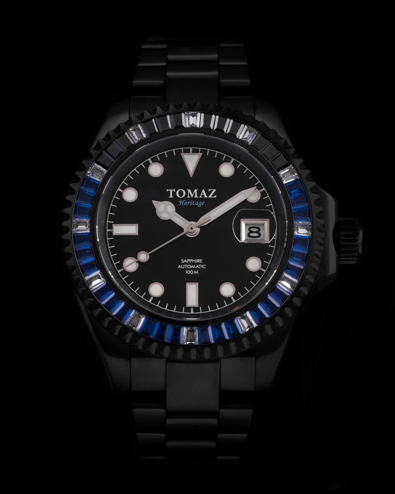 
                  
                    Load image into Gallery viewer, Tomaz Men&amp;#39;s Watch GR01BS-D8 (Black) with Blue White Black Swarovski (Black Stainless Steel)
                  
                