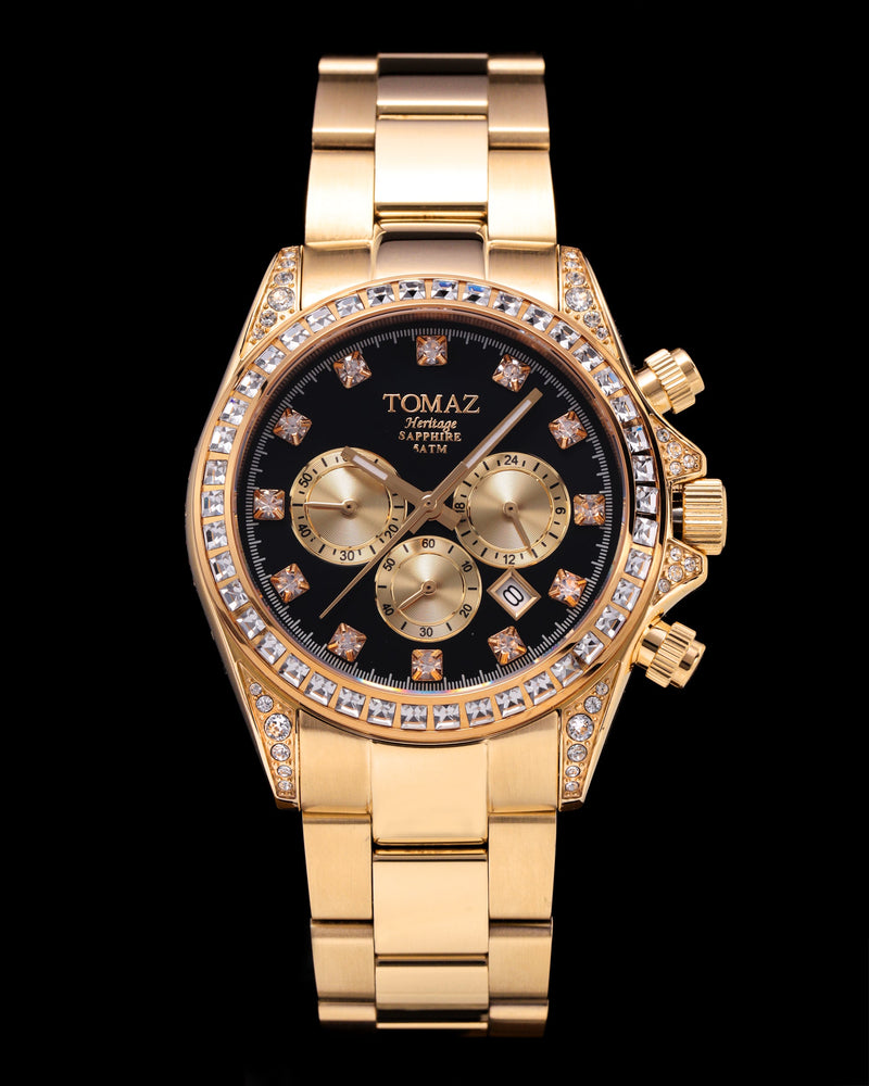 
                  
                    Load image into Gallery viewer, Tomaz Ladies Watch GR02L-D2 (Gold/Black) with White Swarovski (Gold Stainless Steel)
                  
                