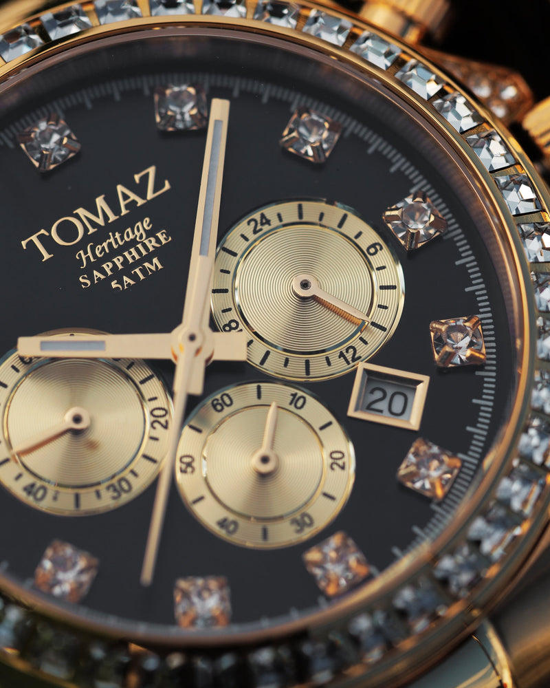 
                  
                    Load image into Gallery viewer, Tomaz Ladies Watch GR02L-D2 (Gold/Black) with White Swarovski (Gold Stainless Steel)
                  
                