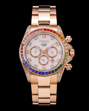 
                  
                    Load image into Gallery viewer, Tomaz Ladies Watch GR02L-D5 (Rosegold/White) with Rainbow Swarovski (Rosegold Stainless Steel0
                  
                