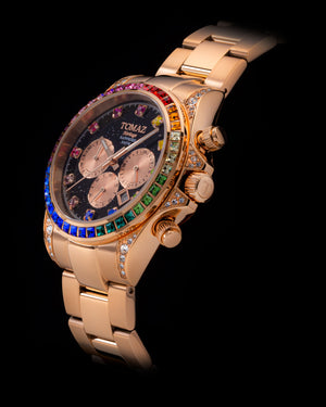 
                  
                    Load image into Gallery viewer, Tomaz Ladies Watch GR02L-D7 (Rosegold/Black) with Rainbow Swarovski (Rosegold Stainless Steel)
                  
                