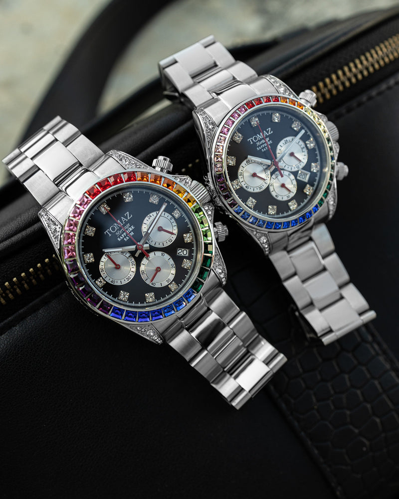 
                  
                    Load image into Gallery viewer, Tomaz Ladies Watch GR02L-D3 (SIlver/Black) with Rainbow Swarovski (Silver Stainless Steel)
                  
                