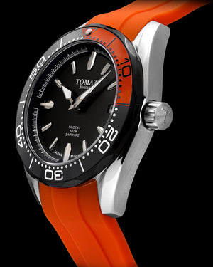 
                  
                    Load image into Gallery viewer, Trident GR03A-D11 (Silver/Black) Orange Silicone Strap
                  
                