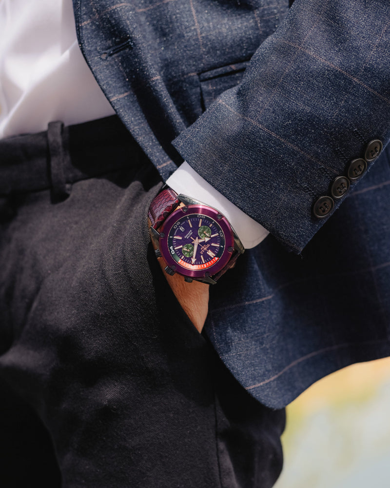 
                  
                    Load image into Gallery viewer, Hector GR04B-D11 (Black/Purple) Purple Salmon Leather Strap
                  
                