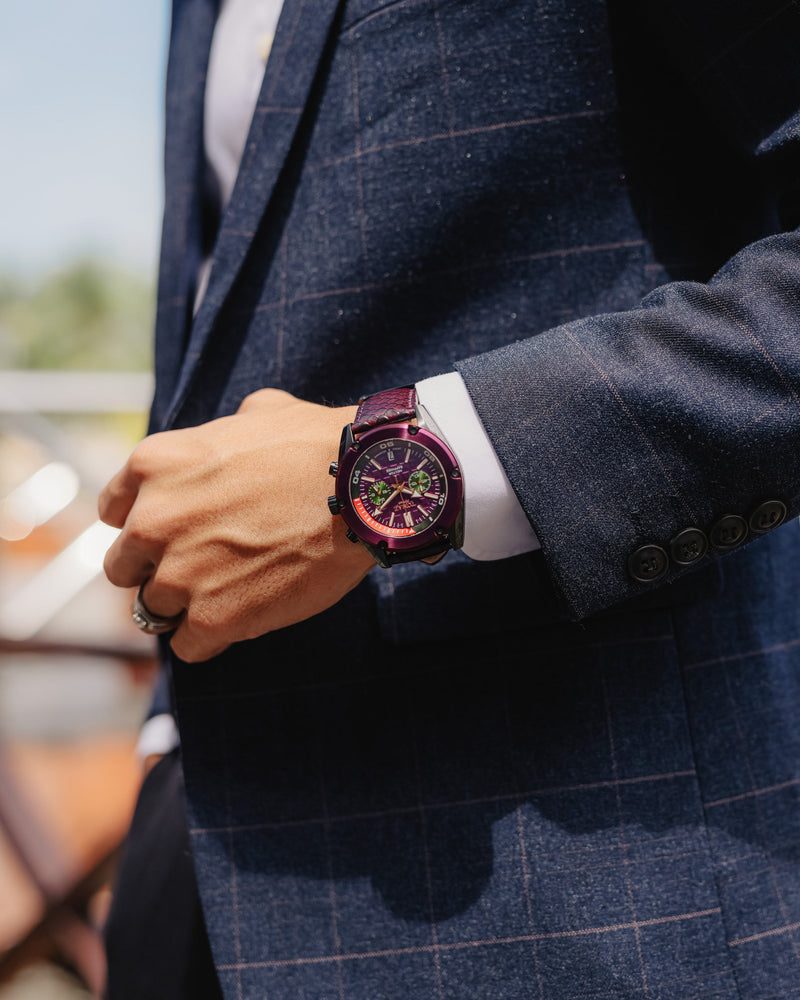 
                  
                    Load image into Gallery viewer, Hector GR04B-D11 (Black/Purple) Purple Salmon Leather Strap
                  
                