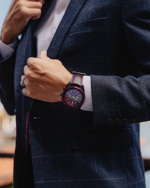 
                  
                    Load image into Gallery viewer, Hector GR04B-D11 (Black/Purple) Purple Salmon Leather Strap
                  
                