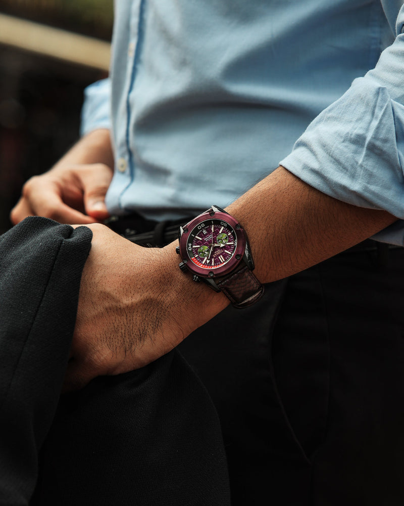 
                  
                    Load image into Gallery viewer, Hector GR04B-D11 (Black/Purple) Purple Salmon Leather Strap
                  
                