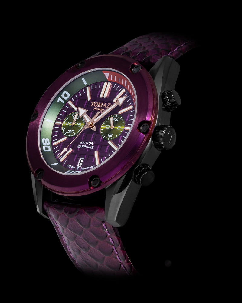 
                  
                    Load image into Gallery viewer, Hector GR04B-D11 (Black/Purple) Purple Salmon Leather Strap
                  
                