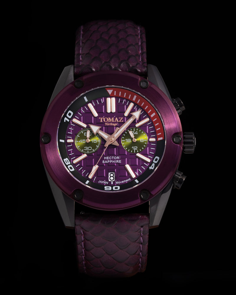 
                  
                    Load image into Gallery viewer, Hector GR04B-D11 (Black/Purple) Purple Salmon Leather Strap
                  
                