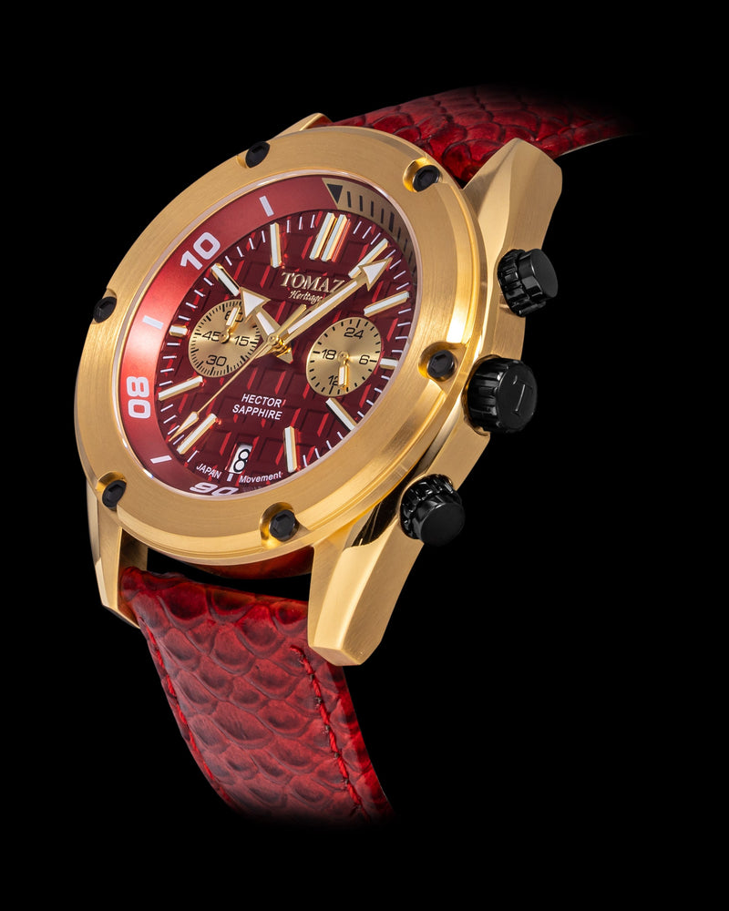 
                  
                    Load image into Gallery viewer, Hector GR04B-D12 (Gold/Red) Red Salmon Leather Strap
                  
                