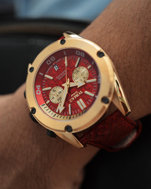 
                  
                    Load image into Gallery viewer, Hector GR04B-D12 (Gold/Red) Red Salmon Leather Strap
                  
                