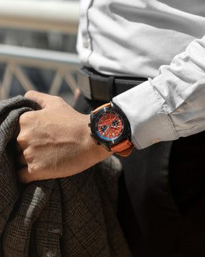 
                  
                    Load image into Gallery viewer, Hector GR04B-D1 (Black/Orange) Orange Salmon Leather Strap
                  
                