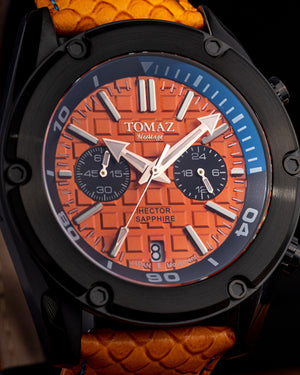 
                  
                    Load image into Gallery viewer, Hector GR04B-D1 (Black/Orange) Orange Salmon Leather Strap
                  
                