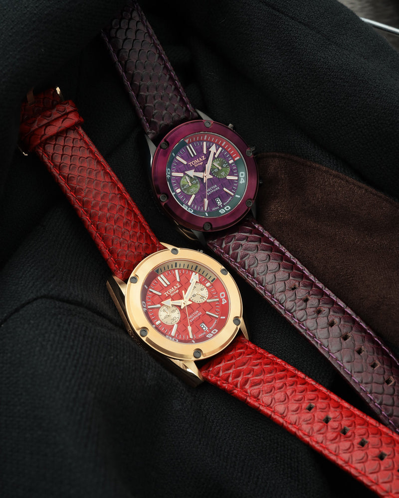 
                  
                    Load image into Gallery viewer, Hector GR04B-D11 (Black/Purple) Purple Salmon Leather Strap
                  
                