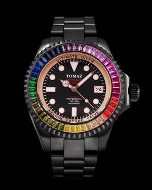 
                  
                    Load image into Gallery viewer, Ultimate Diver GR06-D10 (Black) with Rainbow Swarovski (Black Stainless Steel)
                  
                