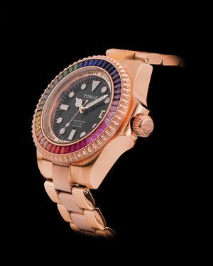 
                  
                    Load image into Gallery viewer, Ultimate Diver GR06-D13 (Rosegold/Black) with Rainbow Swarovski (Rosegold Stainless Steel)
                  
                