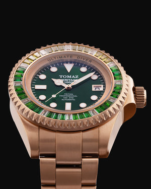 
                  
                    Load image into Gallery viewer, Ultimate Diver GR06-D14 (Rosegold/Green) with Green Yellow White Swarovski (Rosegold Stainless Steel)
                  
                