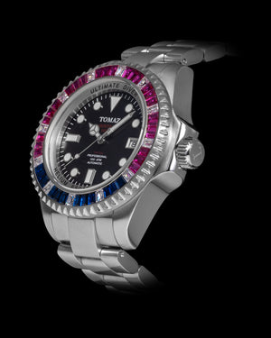 
                  
                    Load image into Gallery viewer, Ultimate Diver GR06-D2 (SIlver/Black) with Pink Blue White Swarovski (Silver Stainless Steel)
                  
                