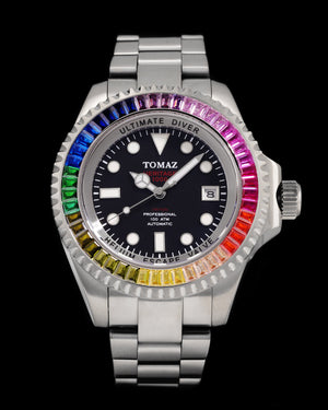 
                  
                    Load image into Gallery viewer, Ultimate Diver GR06-D4 (Silver/Black) with Rainbow Swarovski (Silver Stainless Steel)
                  
                