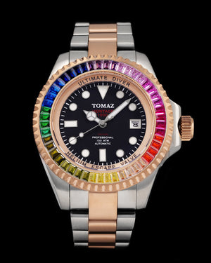 
                  
                    Load image into Gallery viewer, Ultimate Diver GR06-D5 (Silver/Black) with Rainbow Swarovski ( Silver &amp;amp; Rosegold Stainless Steel)
                  
                