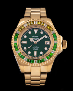 
                  
                    Load image into Gallery viewer, Ultimate Diver GR06-D7 (Gold/Green) with Green Yellow White Swarovski (Gold Stainless Steel)
                  
                