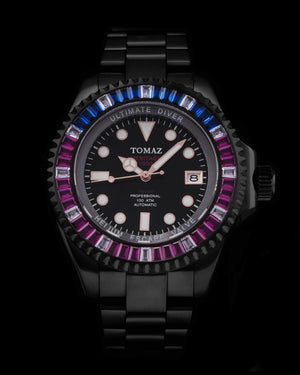 
                  
                    Load image into Gallery viewer, Ultimate Diver GR06-D9 (Black) with Purple Blue White Swarovski (Black Stainless Steel)
                  
                