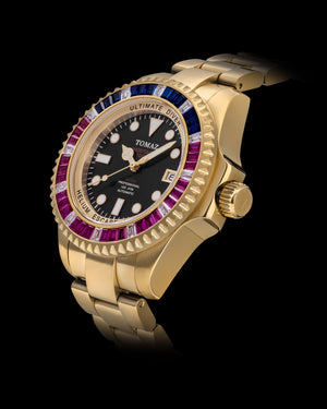 
                  
                    Load image into Gallery viewer, Ultimate Diver GR06-D6 (Gold/Black) with Pink Blue White Swarovski (Gold Stainless Steel)
                  
                