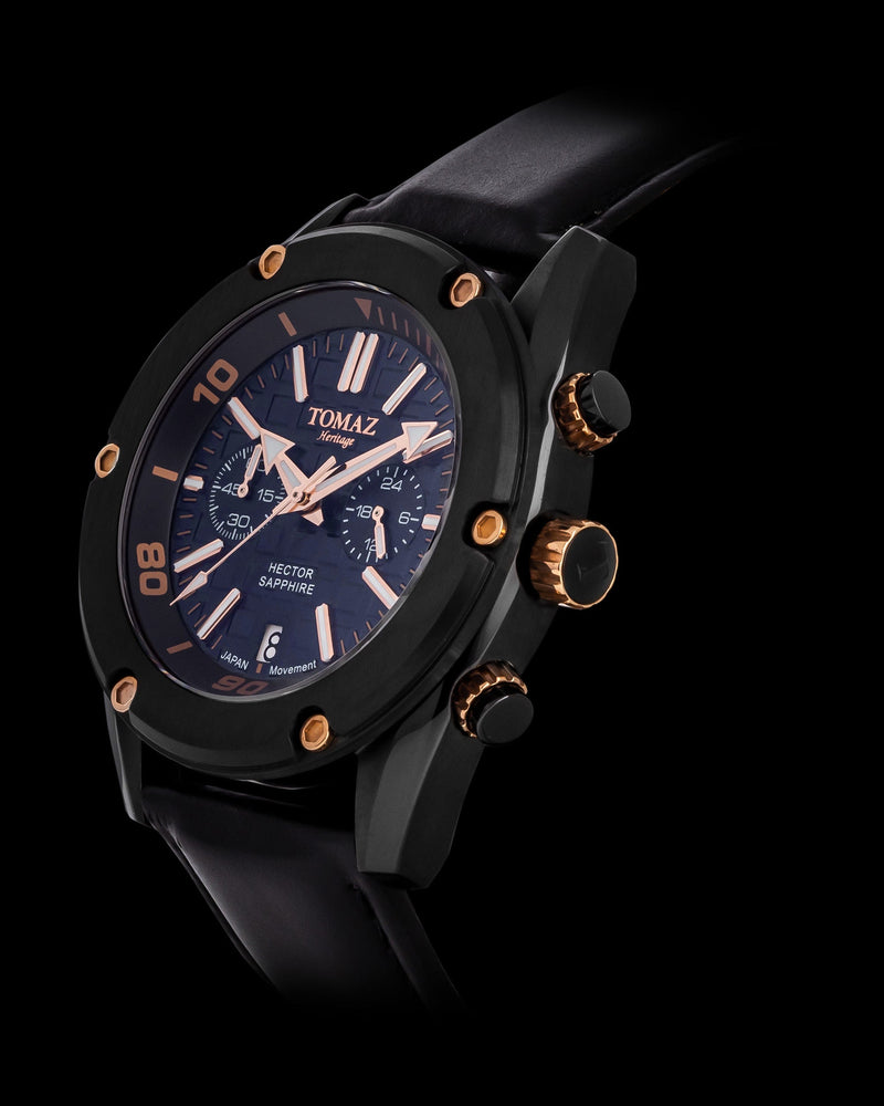 
                  
                    Load image into Gallery viewer, Hector GR04B-D6 (Black/Navy) Black Leather Strap
                  
                