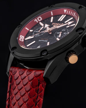 
                  
                    Load image into Gallery viewer, Hector GR04B-D7 (Black/Red) Red Salmon Leather Strap
                  
                