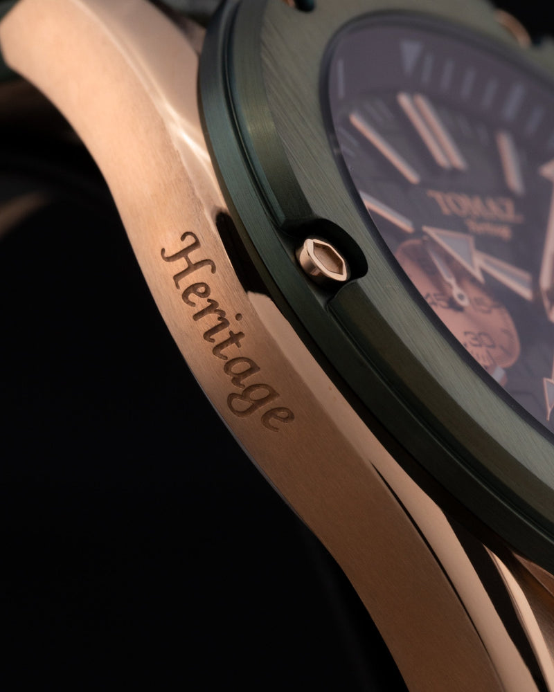 
                  
                    Load image into Gallery viewer, Hector GR04B-D13 (Rosegold/Green) Green Salmon Leather Strap
                  
                