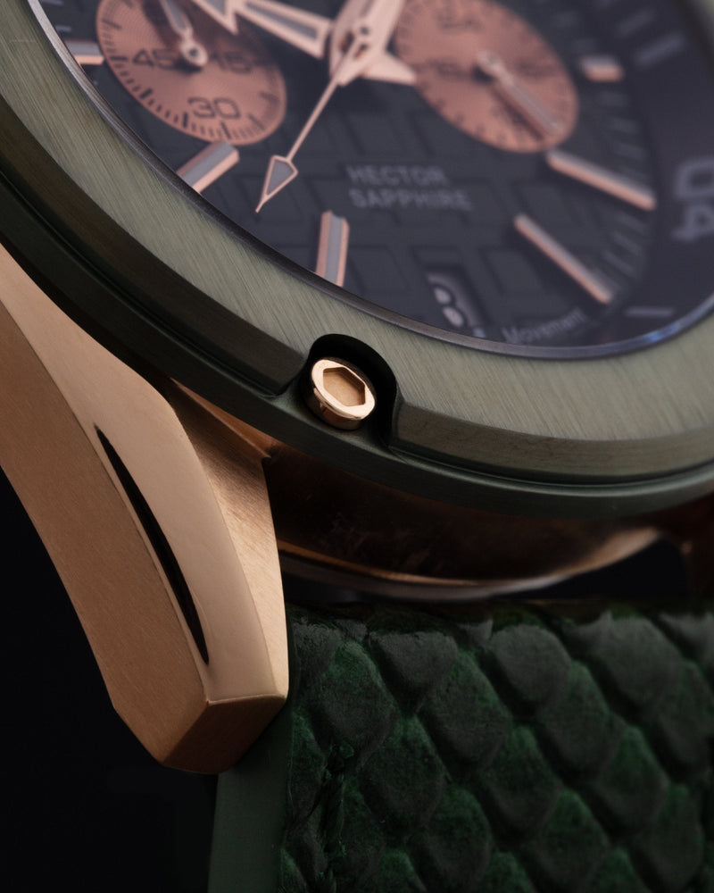 
                  
                    Load image into Gallery viewer, Hector GR04B-D13 (Rosegold/Green) Green Salmon Leather Strap
                  
                